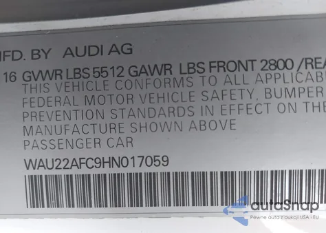 2017 Audi A7 3.0T Premium Plus z USA, uszkodzony, nr VIN WAU22AFC9HN017059